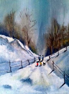 Promenade en famille dans la neige